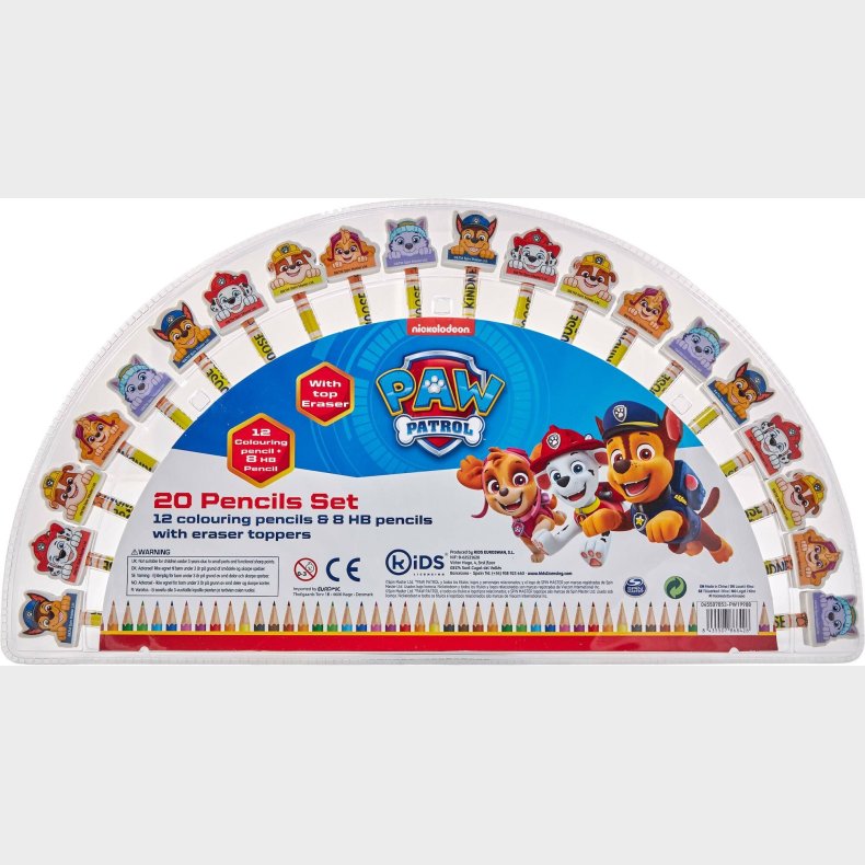 Paw Patrol Blyanter med Viskeldere 20-Pak