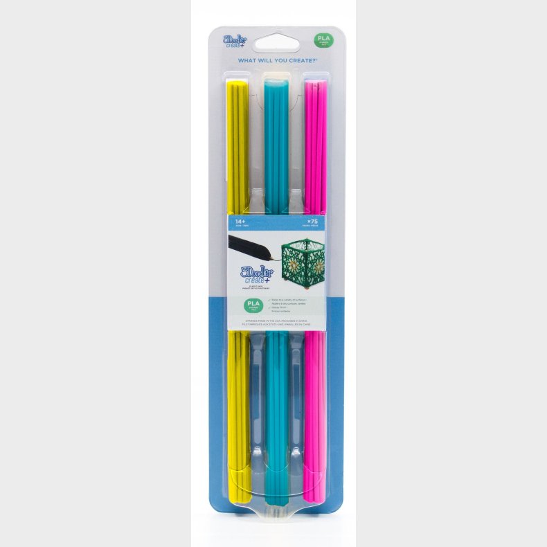 3Doodler Create+ PLA Tie Dye Stnger 75-Pak, Gul/bl/lyserd