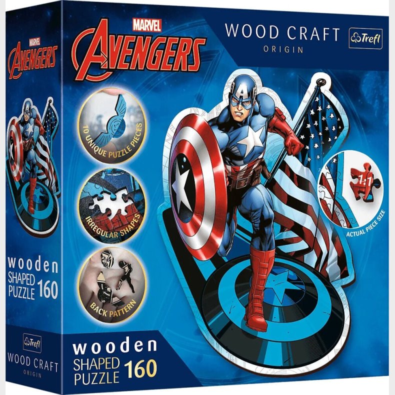 Trefl Wood Craft Origin Marvel Avengers Puslespil Fearless Captain America 160 Brikker