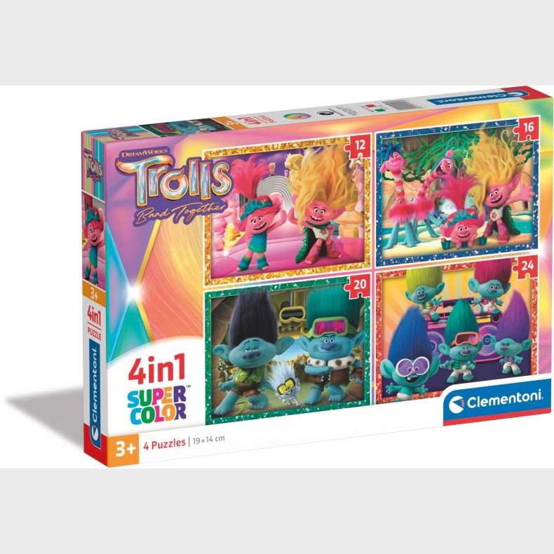 Clementoni Trolls Super Color Puslespil 4-i-1