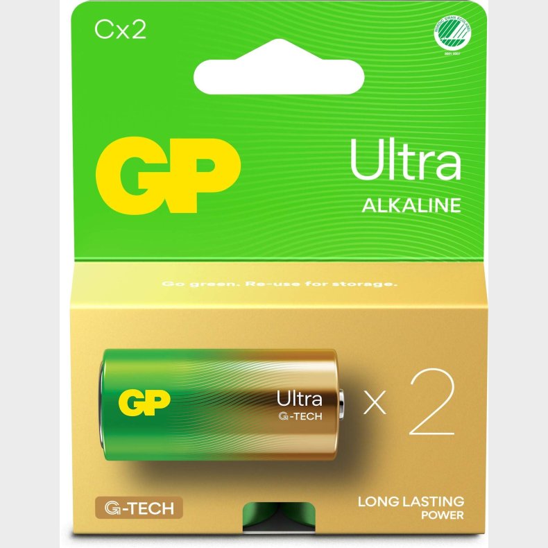 GP Ultra Alkaline G-TECH C/LR14 Batterier Svanemrket 2-Pak