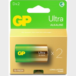 GP Ultra Alkaline G-TECH D/LR20 Batterier Svanemrket 2-Pak