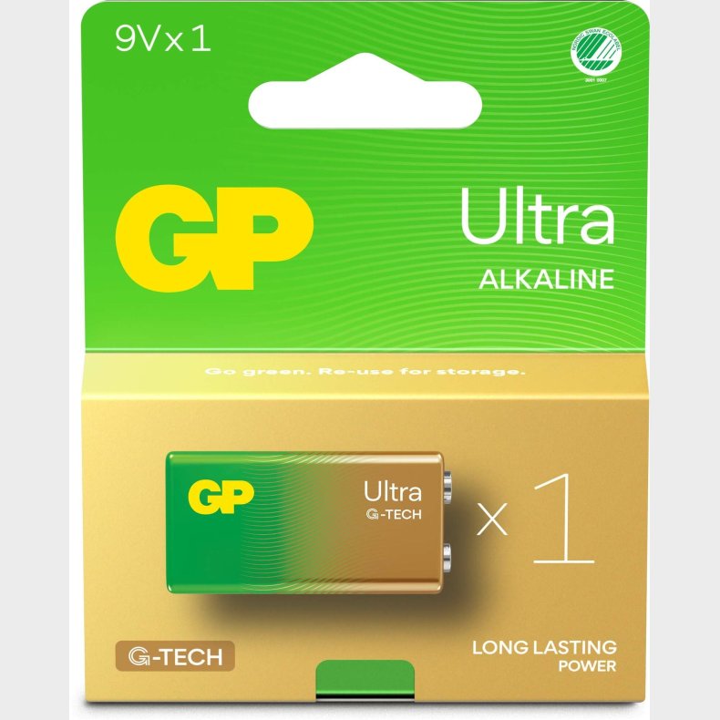 GP Ultra Alkaline G-TECH 9V Batteri Svanemrket 1-Pak