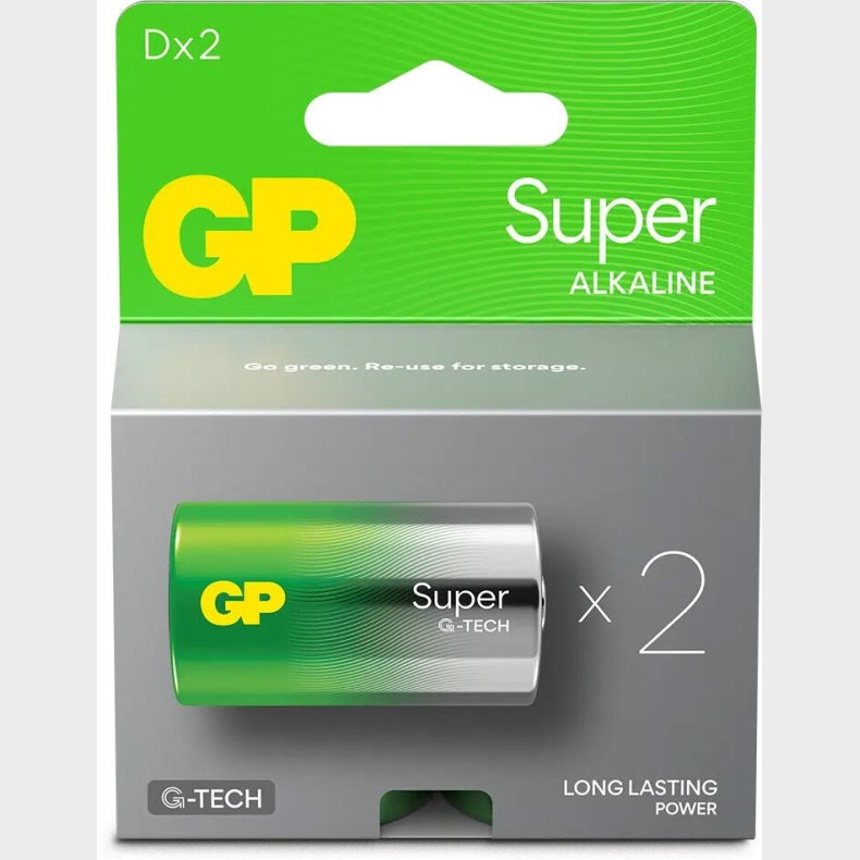 GP Super Alkaline G-TECH D/LR20 Batterier 2-Pak
