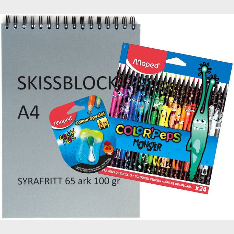 Maped Color'Peps Monster Malest med Farveblyanter og Blyantspidser A4