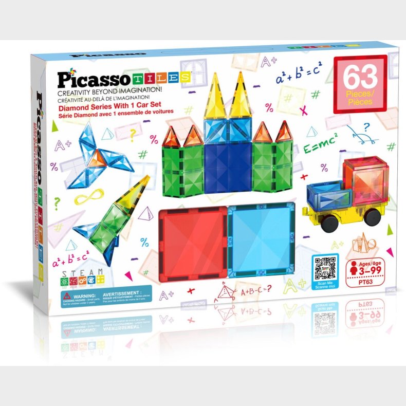 PicassoTiles Diamond Series Magnetisk Byggest med Bil 63 Dele