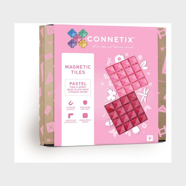 Connetix Byggest Pastel Pink &amp;  Berry Base Plate 2 Dele