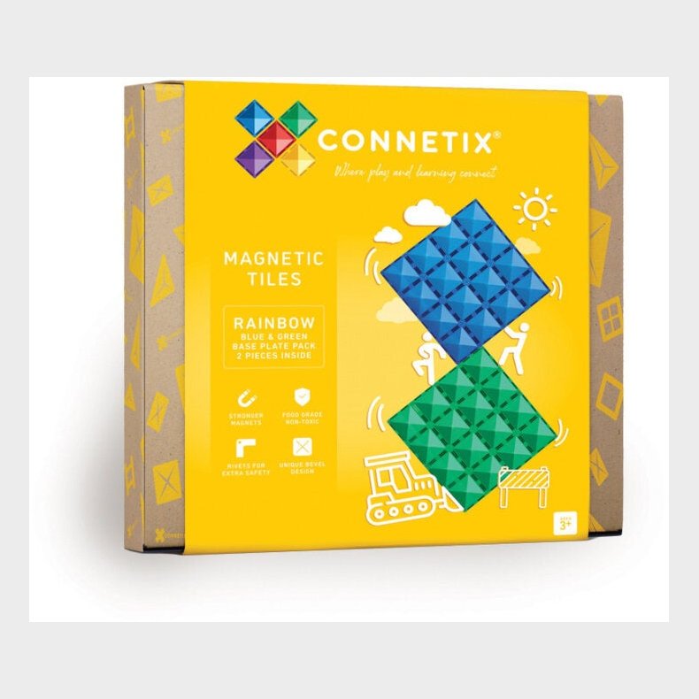 Connetix Byggest Rainbow Blue &amp;  Green Base Plate 2 Dele