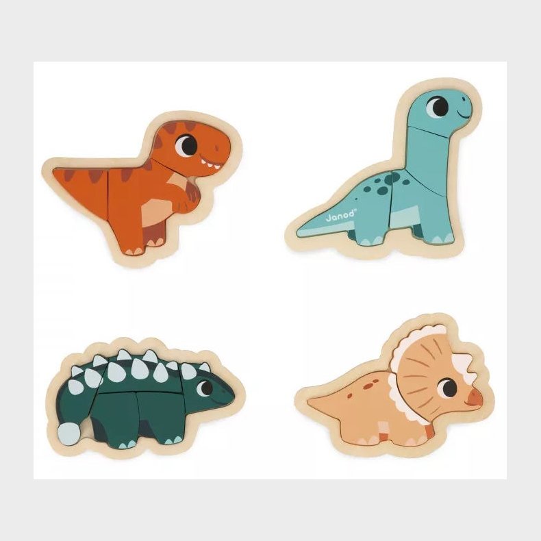 Janod 4 Progressive Puslespil Dinosaurer 14 Brikker