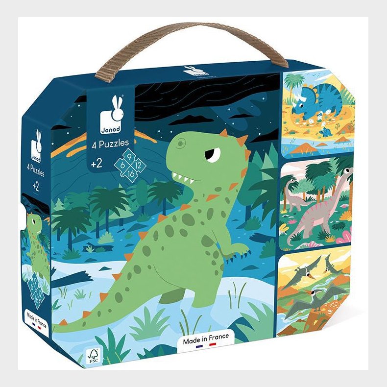 Janod Dinosaur Puslespil med Progressiv Svrhedsgrad 4-i-1 43 Brikker