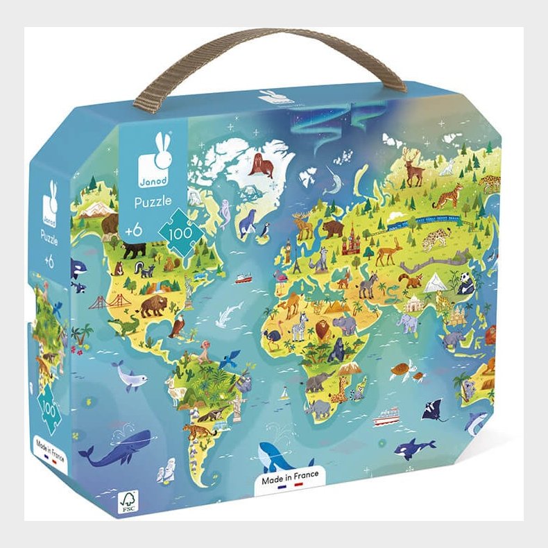 Janod Puslespil Verdenskort 100 Brikker