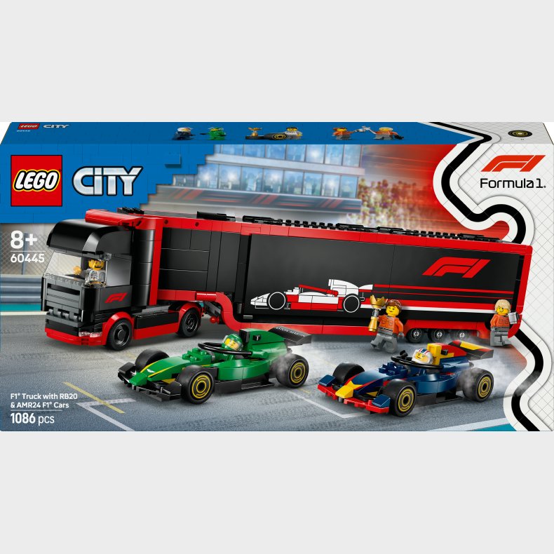 LEGO City 60445 F1-lastbil med RB20 og AMR24 F1-biler