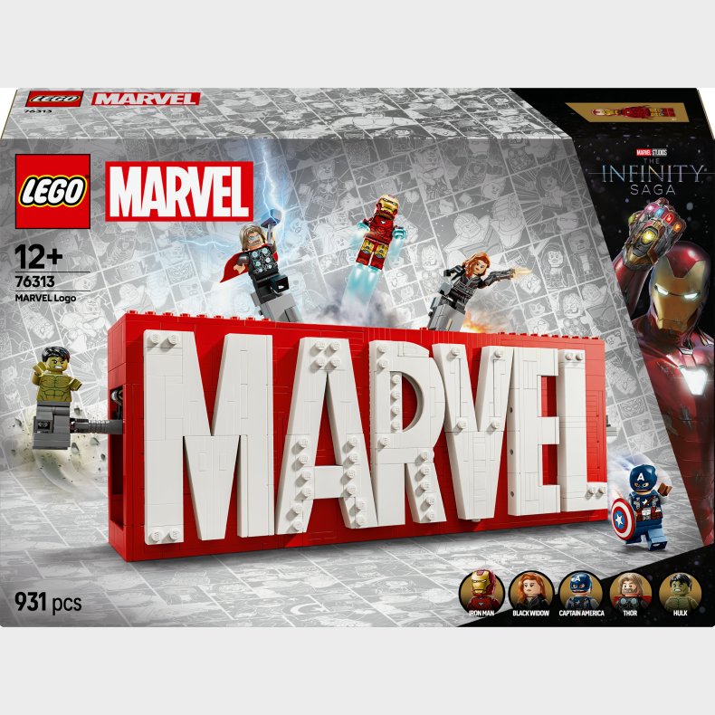 LEGO Super Heroes 76313 MARVEL-logo og minifigurer