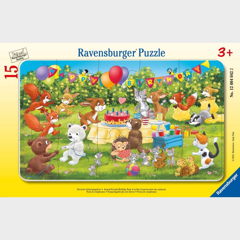 Ravensburger Rammepuslespil Dyrenes Fdselsdagsfest 15 Brikker