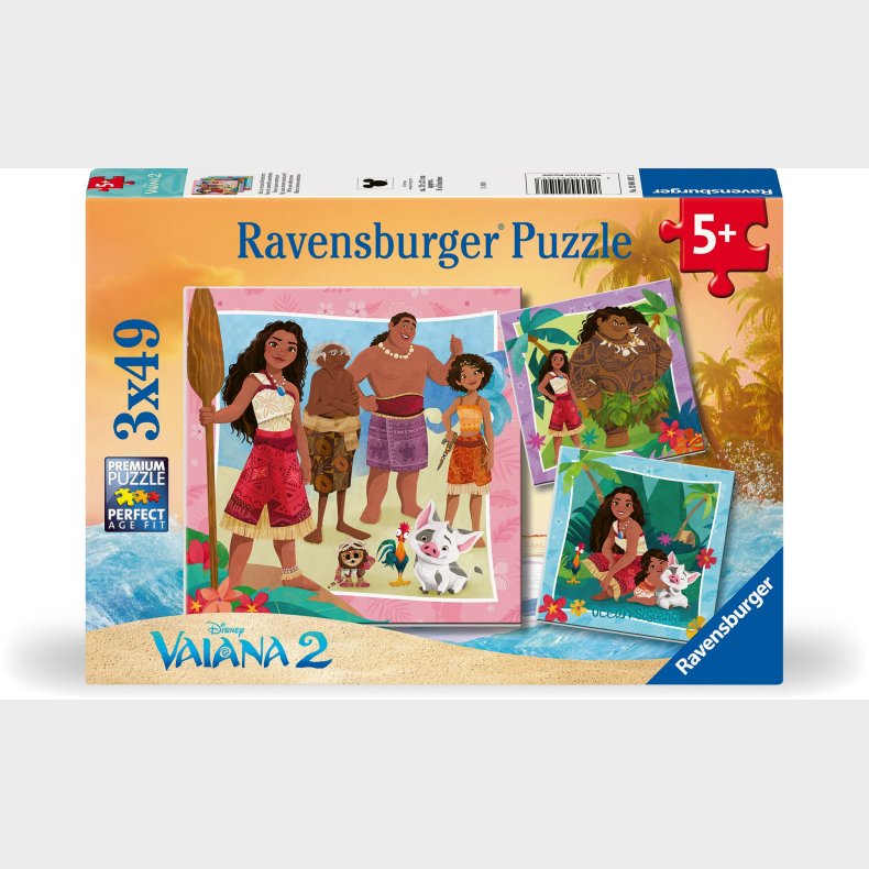 Ravensburger Disney Vaiana 2 Puslespil 3x49 Brikker