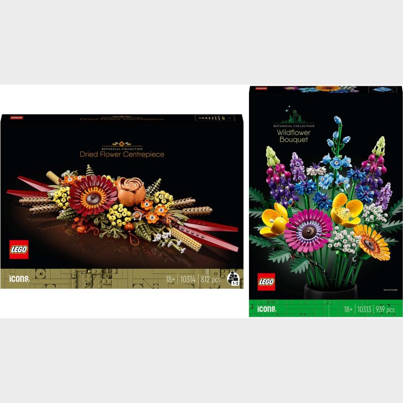 LEGO Icons Botanical Collection 10313 Buket af vilde blomster &amp;  10314 Dekoration med trrede blomster