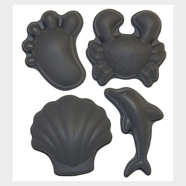 Scrunch Sandforme - 4 stk - Silikone - 6,5-10,5 cm - Mrkegr