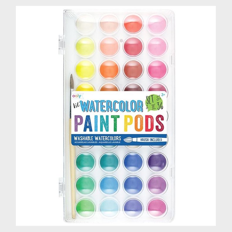 Ooly Vandfarver m. Pensel - Paint Pods - 36 stk - Multifarvet