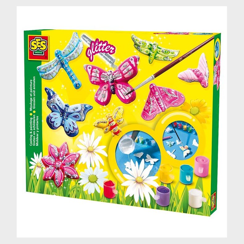 SES Creative Stb og Mal - Sommerfugle m. Glitter