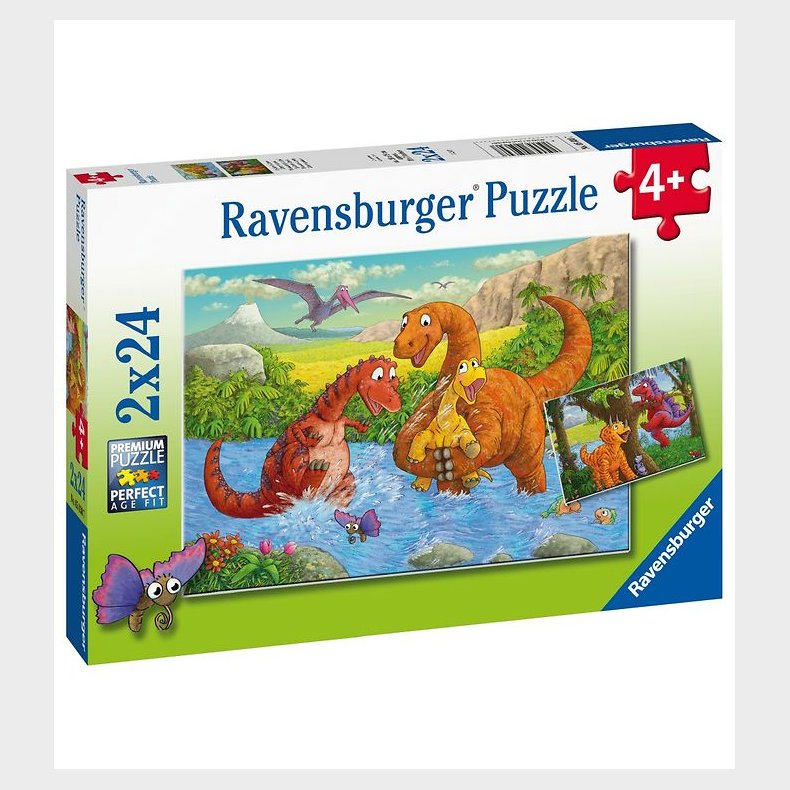 Ravensburger Puslespil - 2x24 Brikker - Dinosaurs at Play