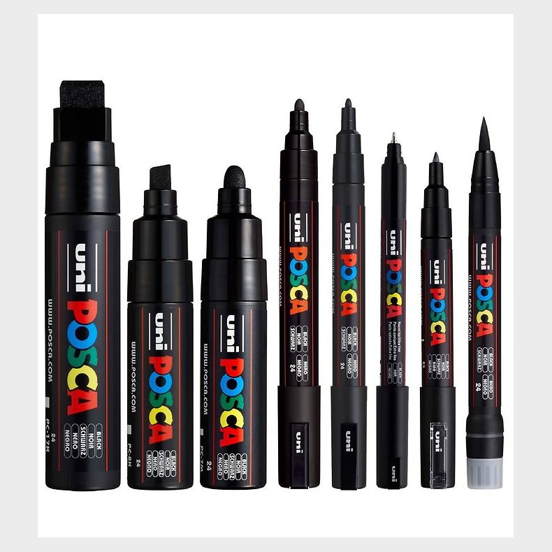 Posca Tuscher - 8 Spidsstrrelser - Sort