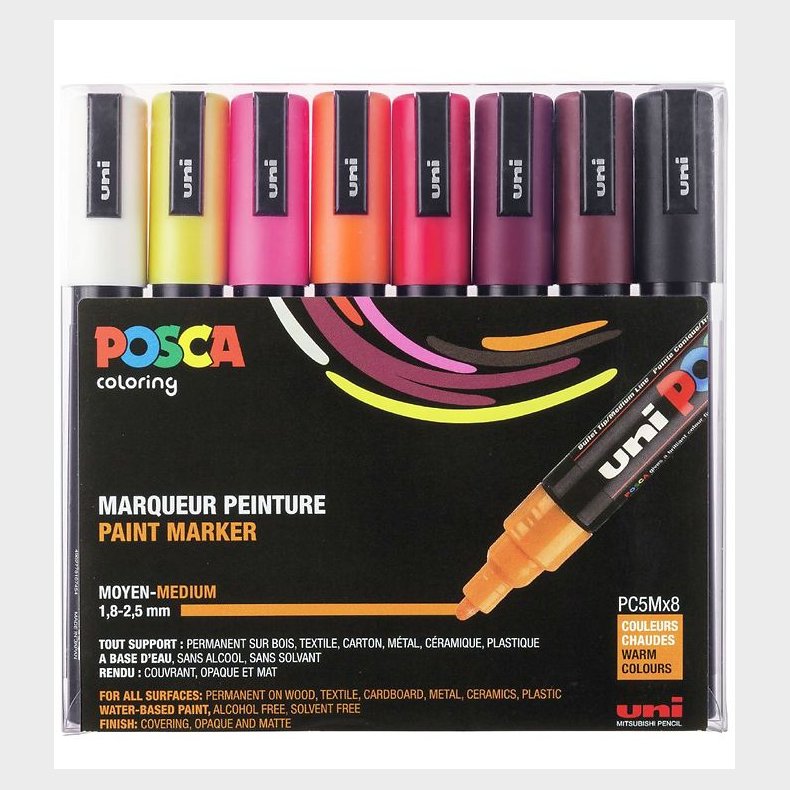 Posca Tuscher - PC-5M - 8 stk. - Varme Farver