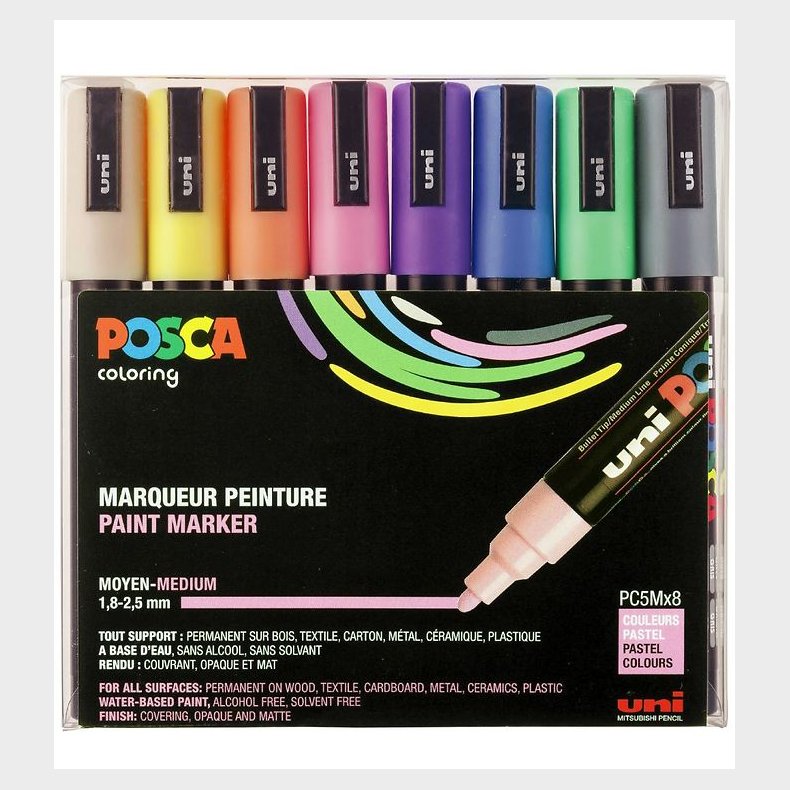 Posca Tuscher - PC-5M - 8 stk. - Pastelfarver