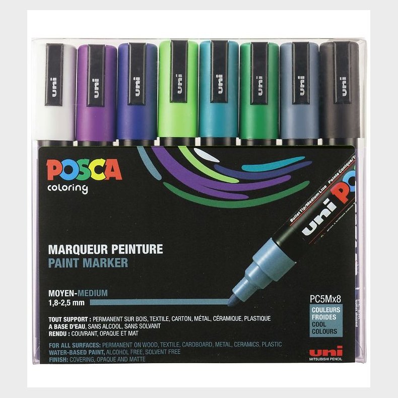 Posca Tuscher - PC-5M - 8 stk. - Kolde Farver