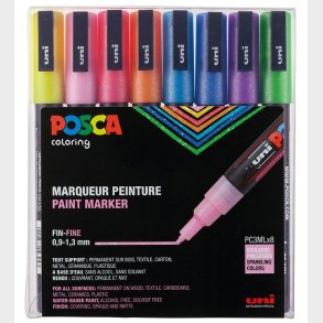 Posca Tuscher - PC-3ML - 8 stk. - Multifarvet m. Glimmer