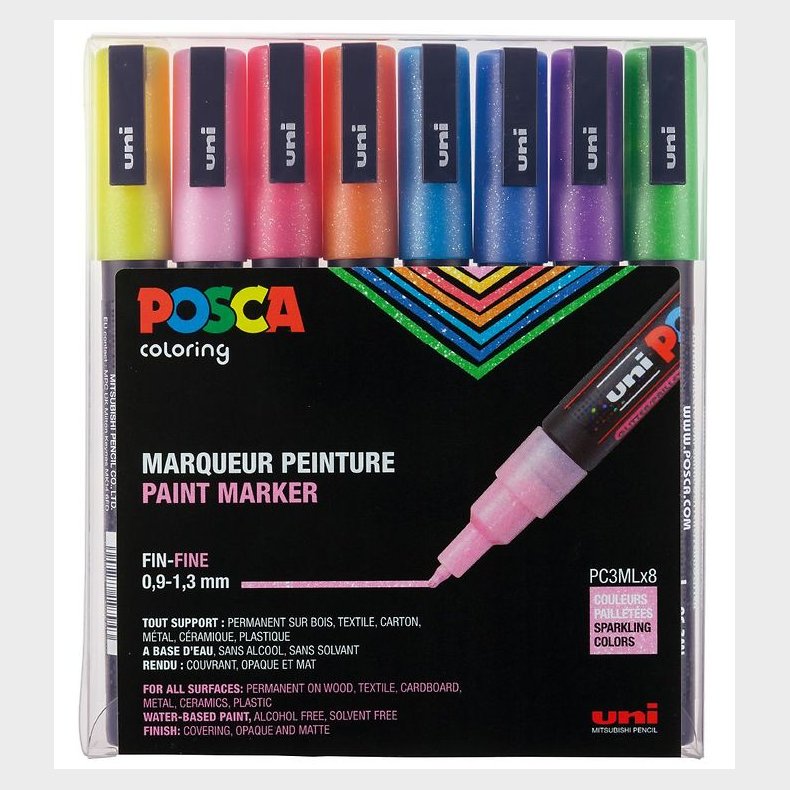 Posca Tuscher - PC-3ML - 8 stk. - Multifarvet m. Glimmer