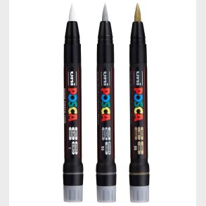 Posca Tuscher m. Penselspids - PCF-350 - 3 stk - Slv/Guld/Hvid