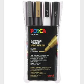 Posca Corner Markers - PC-3M - 4 stk - Guld/Slv/Hvid/Sort