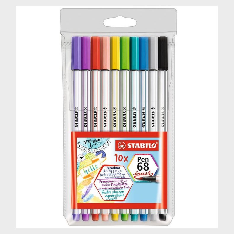 Stabilo Tuscher - Pen 68 Brush - 10 stk. - Multifarvet