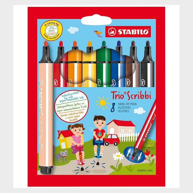 Stabilo Tuscher - Trio Scribbi - 8 stk. - Mulitfarvet