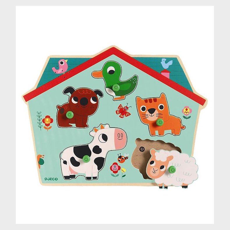 Djeco Puslespil m. Lyd - 5 Brikker - Tr - Ouaf Woof