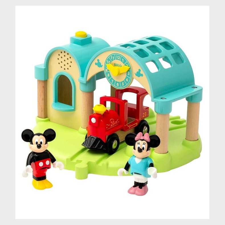 BRIO Togstation m. Mickey Mouse - 4 Dele - Lydoptager 32270