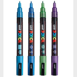 Posca Tuscher - PC-3ML - 4 stk. - Bl/Grn/Violet m. Glimmer