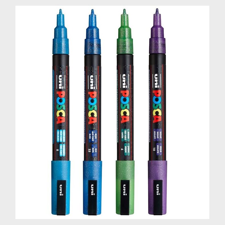 Posca Tuscher - PC-3ML - 4 stk. - Bl/Grn/Violet m. Glimmer