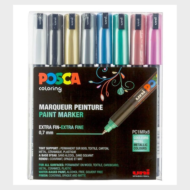 Posca Tuscher - PC-1MR - 8 stk. - Metallisk Multifarvet