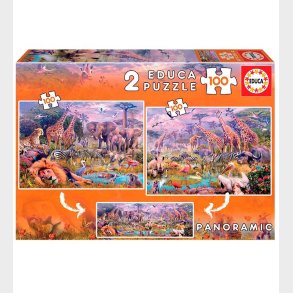 Educa Puslespil - Panorama - 2x100 Brikker - Savannen