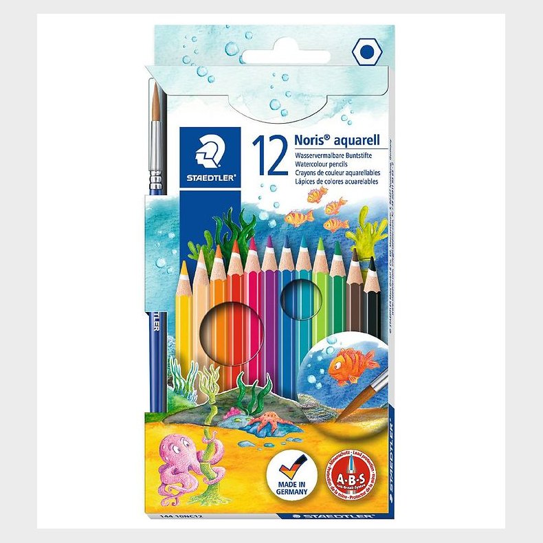 Staedtler Farveblyanter - Noris Aquarell - 12 stk m. Pensel