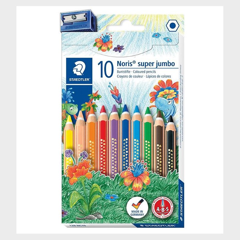 Staedtler Farveblyanter - Noris Super Jumbo - 10 stk m. Blyantsp