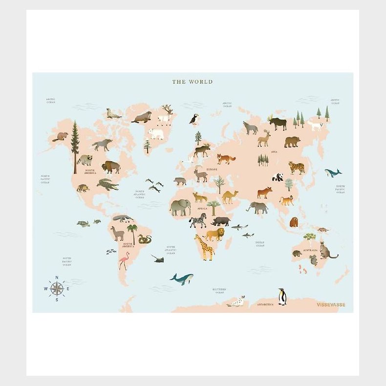 Vissevasse Plakat - 50x70 - World Map Animal