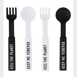 Design Letters Bestik - 2 St - To Go - Sort/Hvid m. Tekst