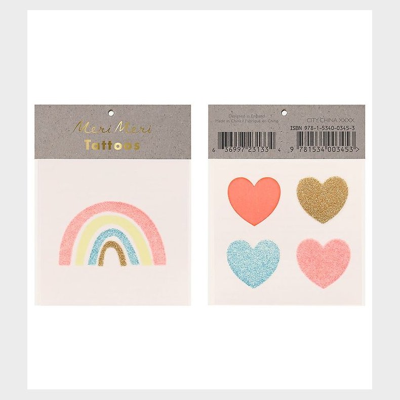 Meri Meri Tatoveringer - Small - Rainbow &amp; Hearts