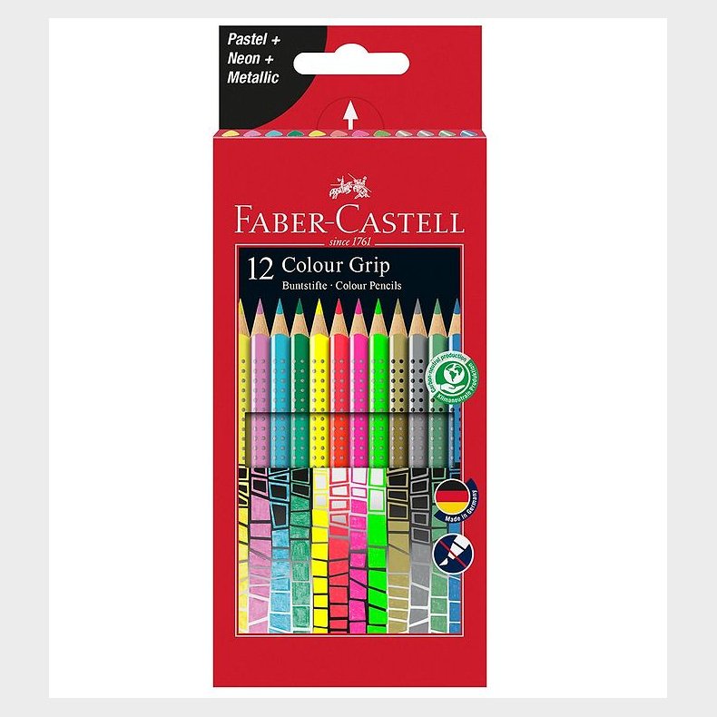 Faber-Castell Farveblyanter - Grip - 12 stk - Pastel/Neon/Metall