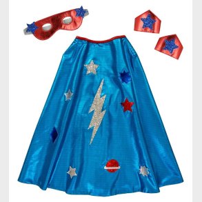 Meri Meri Udkldning - Kappe, Maske og Armbnd - Blue Superhero