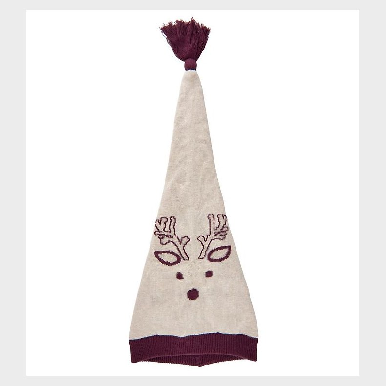 Minymo Nissehue - Strik - Pixie - Beige Melange m. Rensdyr/Kvast