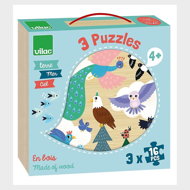 Vilac Puslespil - 3x16 Brikker - I Luften, I Vandet og P Jorden