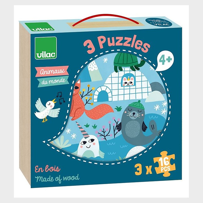 Vilac Puslespil - 3x16 Brikker - Dyr